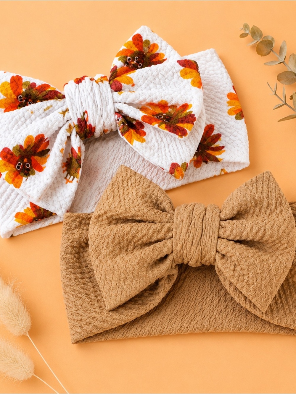 SET of TWO! Fall, Autumn, or Thanksgiving baby / infant / toddler bow head wraps